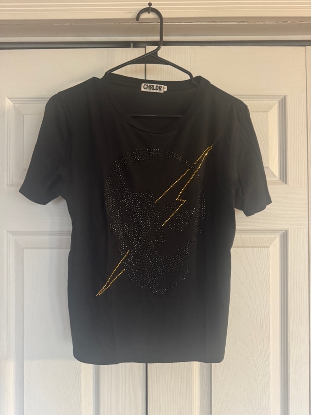 CHRLDR Navy Short Sleeve Tee with Gold Lightning Skull